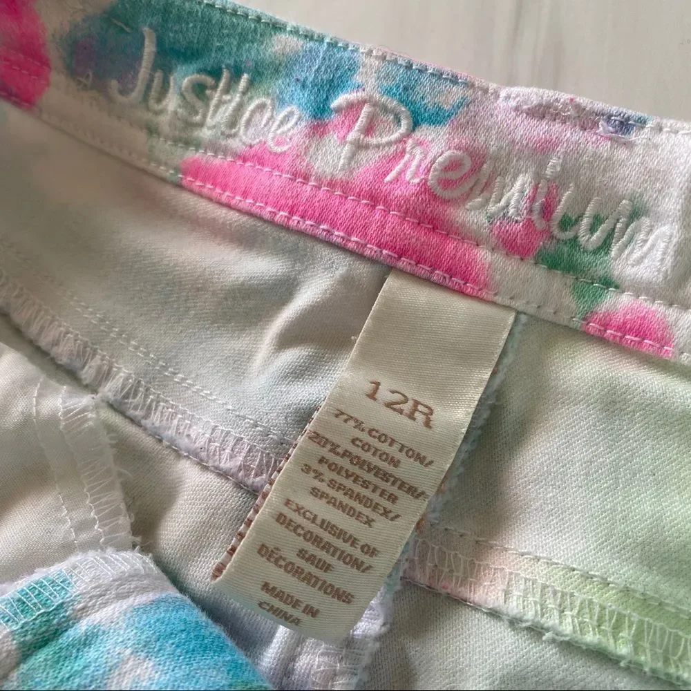 Justice Bubble Gum Tie Dye Denim Shorts Sz 12R